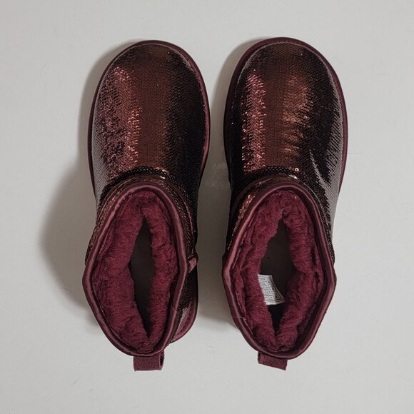 NEW UGG Classic Ultra Mini Mirror Ball Boots Womens 7 Wild Grape Sequin Fur - Picture 4 of 10
